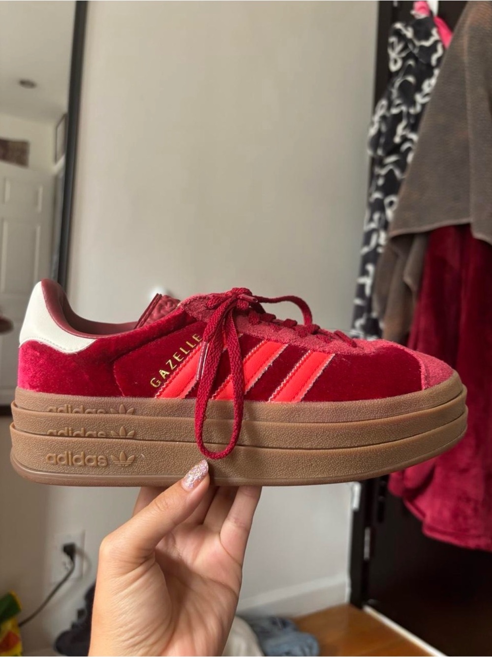 adidas Gazelle Platform Suede Sneakers - Red & Cream